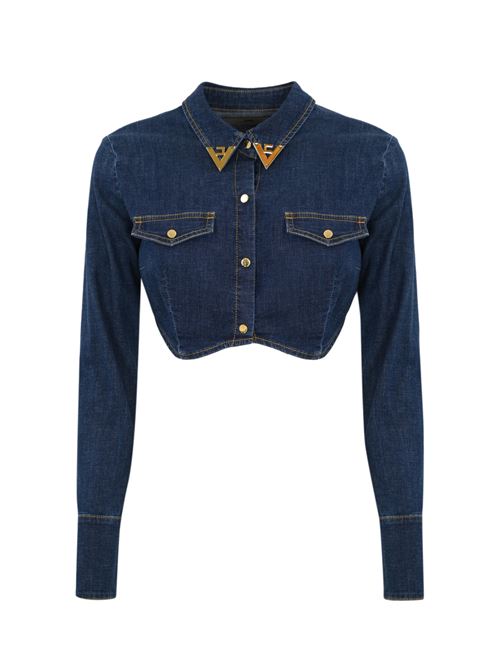 Camicia cropped in denim con dettagli logo in metallo Elisabetta Franchi | CJ34D51E2104